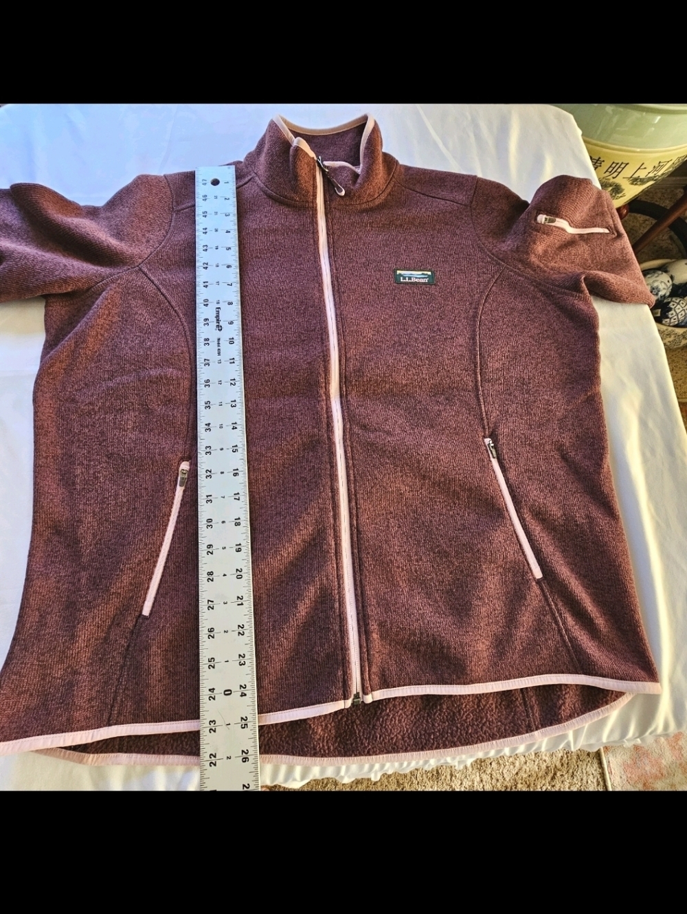L.L. Bean Pink Burgundy Plum Full Zip Fleece Lined Jacket Sweater size 1XP - Picture 5 of 9